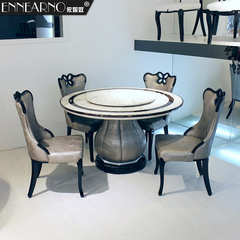 餐桌带转盘大理石小户型 餐桌圆形桌组合6椅韩式现代简约大理石