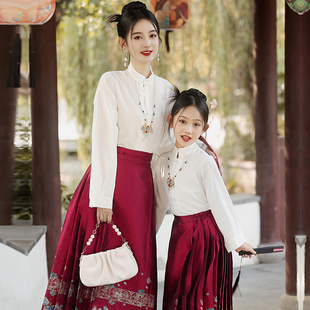 母女马面裙亲子装中国风女童洋气汉服套装新中式连衣裙唐装两件套