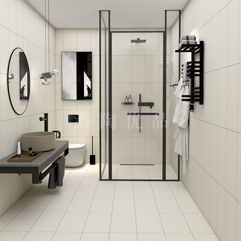 瓷质素色厨房卫生间瓷砖300×600 奶白色墙地砖侘寂风大厅阳台砖