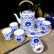 景德镇大号大容量青花陶瓷茶具套装家用客厅中式骨质提梁壶凉水杯