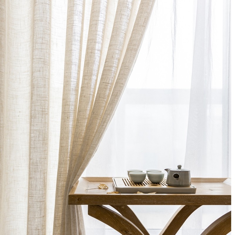 利窗帘亚麻苎麻北欧风中式日式纯色棉麻半遮光窗纱阳台纱帘成品定