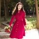 JUJU设计感小众红色连衣裙复古女装个性衬衫领长袖打底裙显瘦秋冬