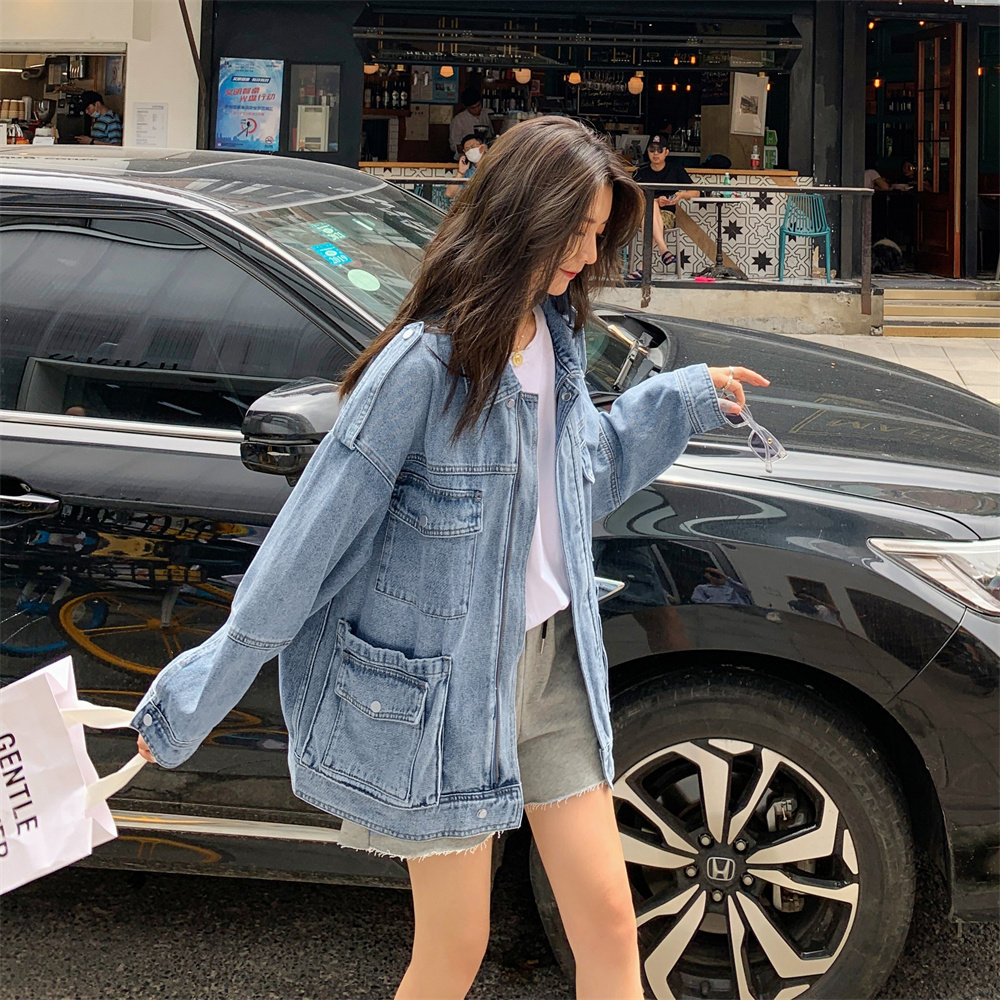 纯棉布衣服女装_库存清仓*春秋复古牛仔外套上衣女装宽松牛仔布工装短