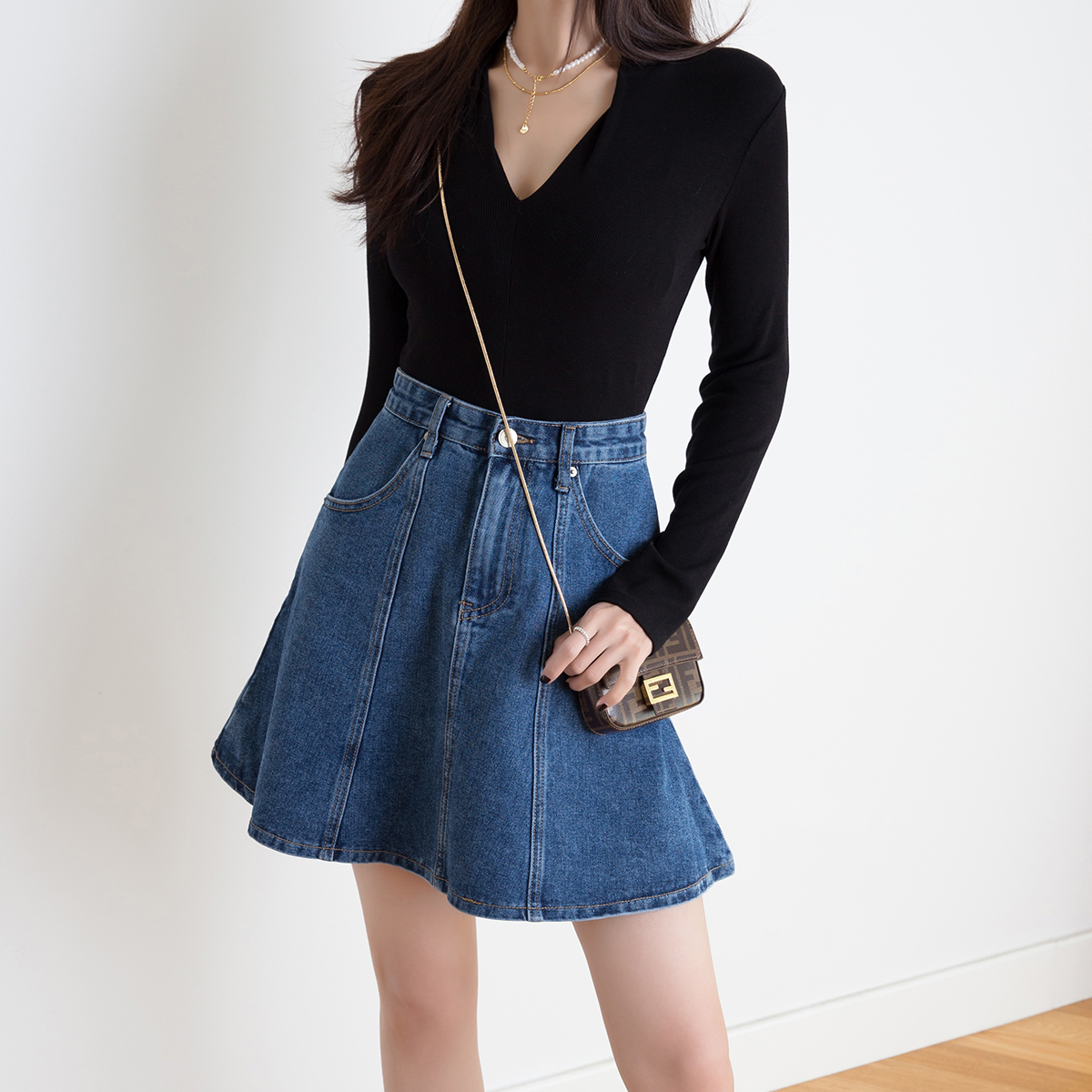 牛仔裙高腰a字夏鱼尾半身裙夏季2021新款春夏深蓝色短裙伞裙显瘦