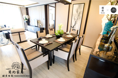 新中式实木餐桌椅组合 酒店样板房别墅家用餐厅真皮餐椅定制家具