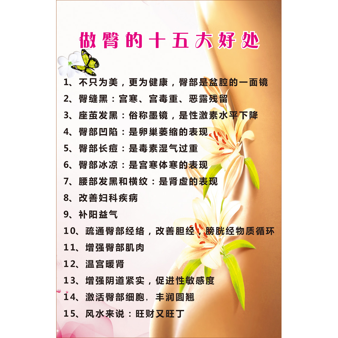养生挂图美容肩颈按摩丰胸海报做胸部保养做肩做臀十五大好处优惠券