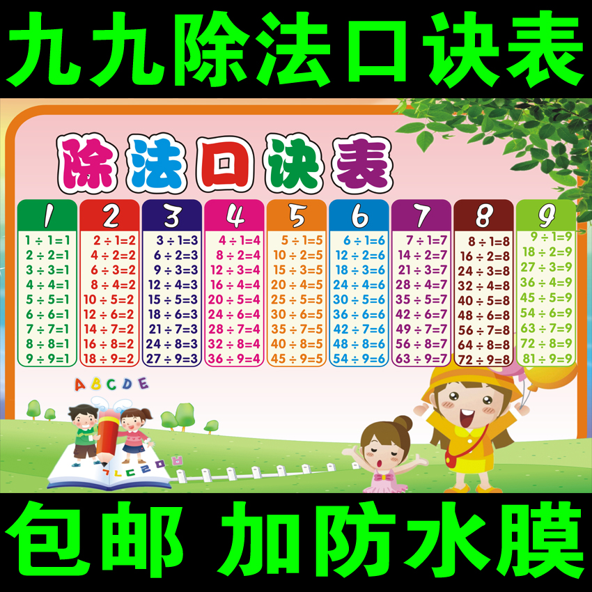 包邮数学九九乘法除法加法减法口诀表墙贴99乘法表加减法挂图海报_9折