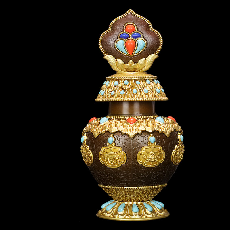 藏密坊 慧宝黄铜宝藏瓶b款 藏传佛教如法佛堂供品摩尼八吉祥宝瓶