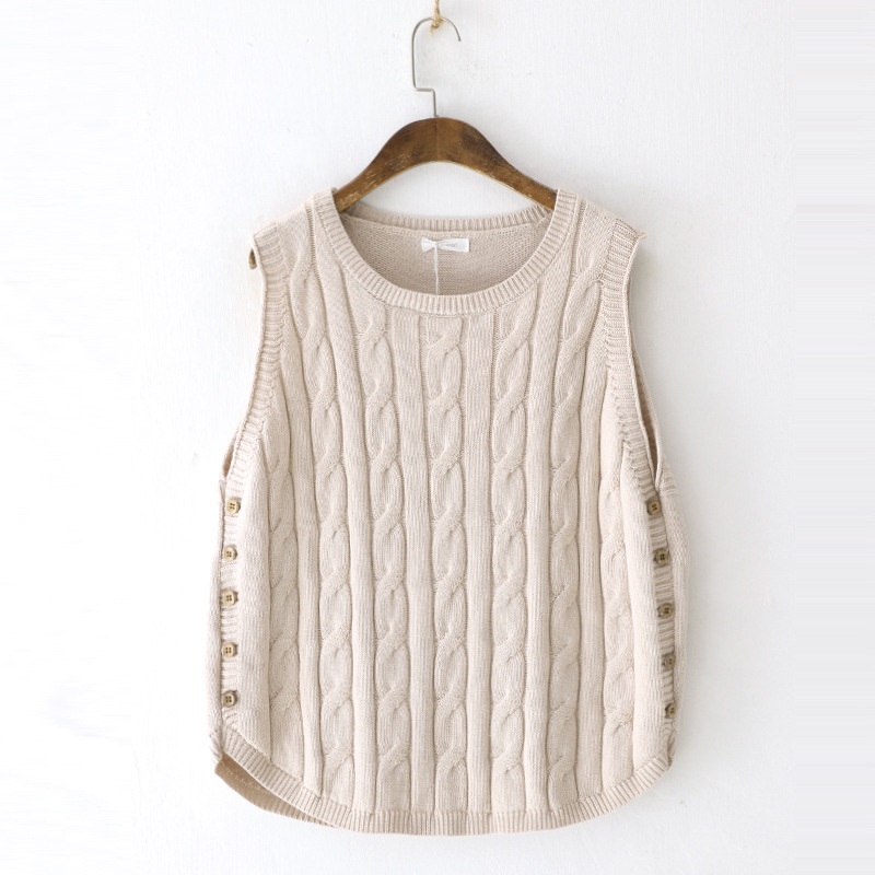 文艺纯色针织马甲女短款圆领套头麻花毛线坎肩无袖毛衣马夹背心新