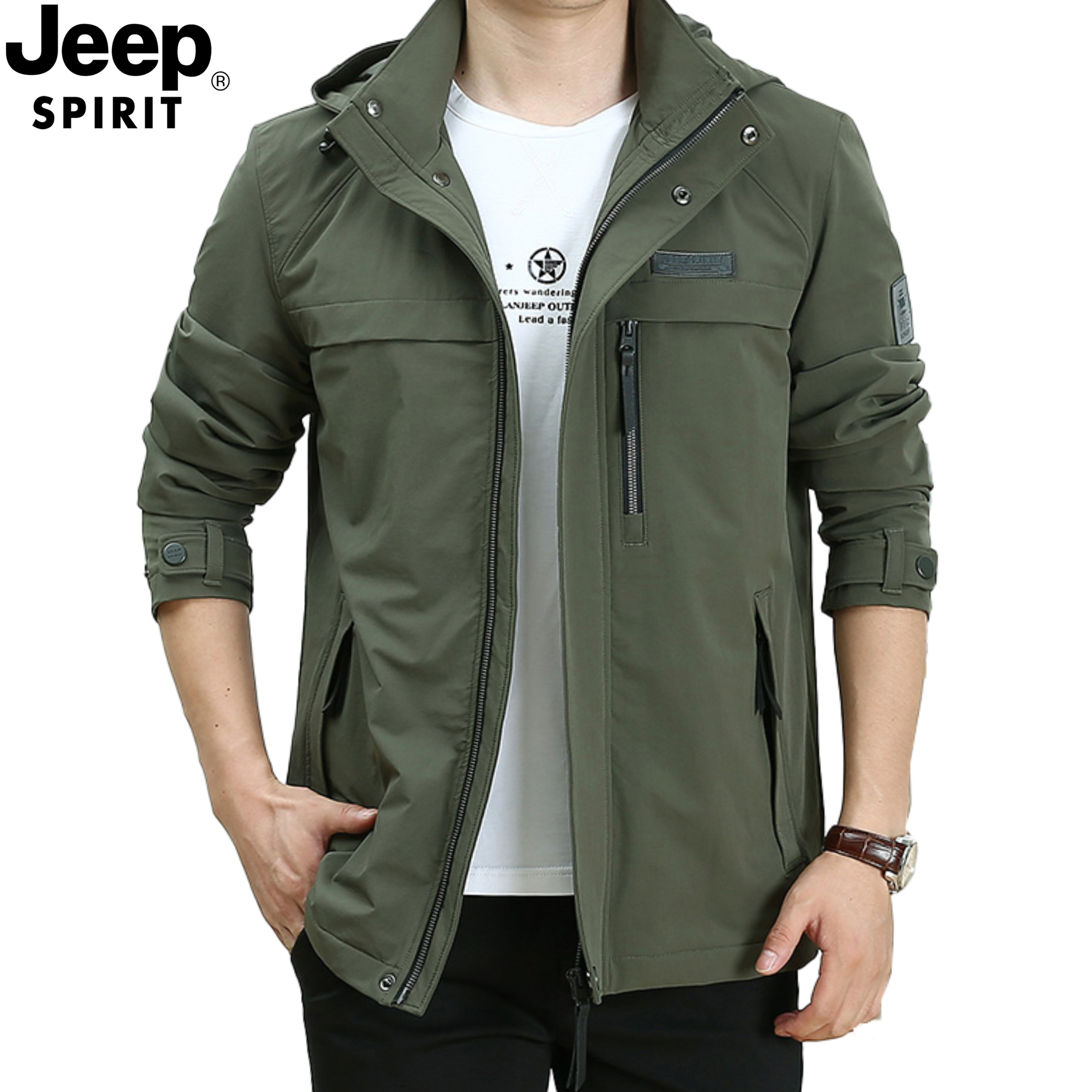 吉普jeep加绒夹克秋冬季男多口袋上衣宽松大码户外休闲外套防风衣