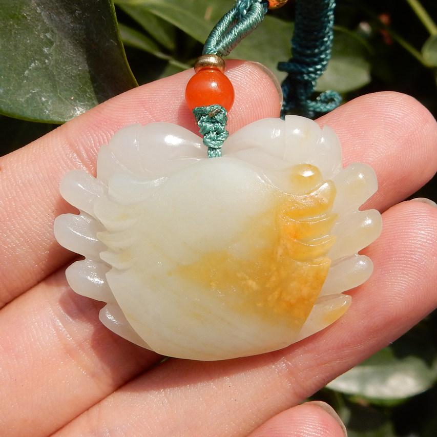 方言推荐精品和田玉龙河金皮黄白种籽料八方来财螃蟹吊坠新品e