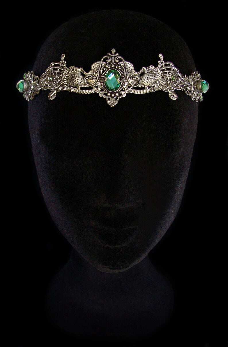 法国代购elven手作神话精灵王冠橄榄绿色森林女神叶子头饰发饰