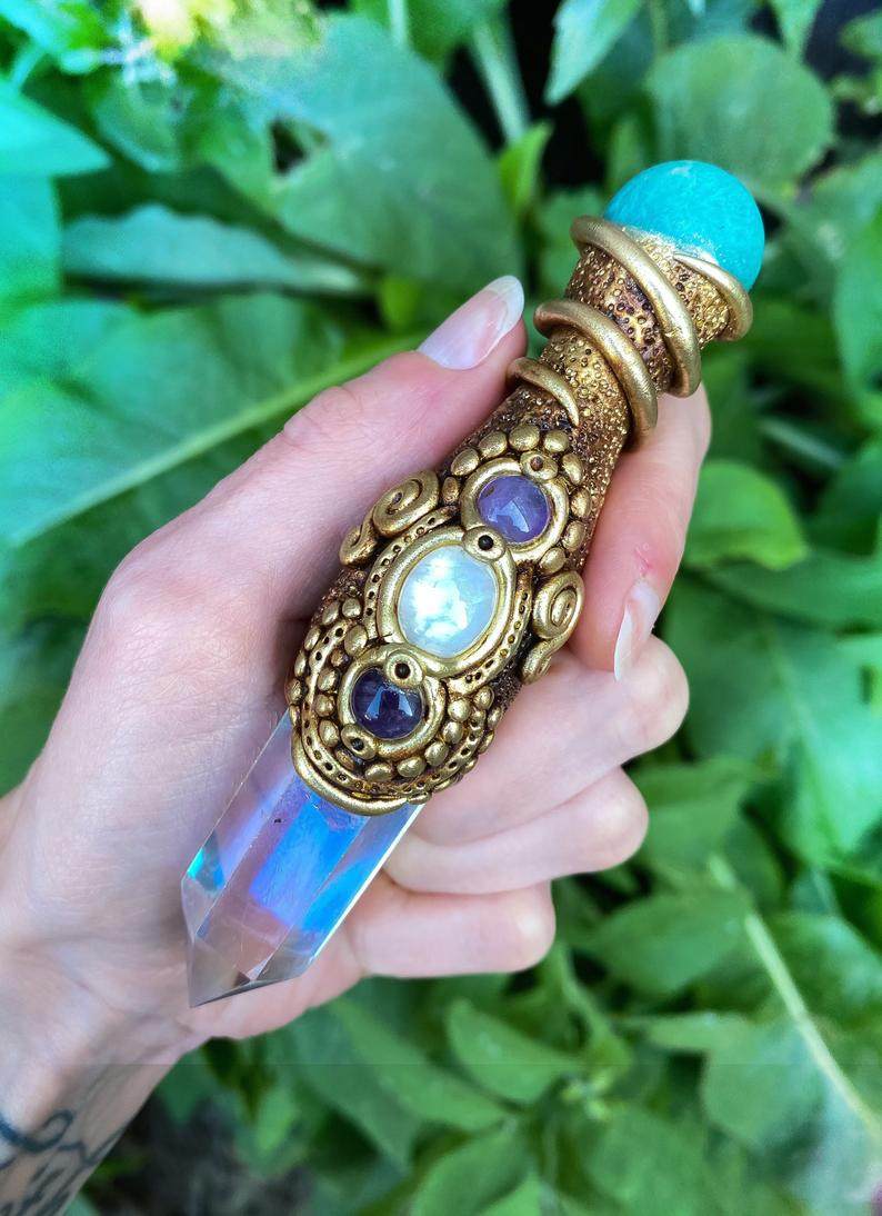 荷兰代购fairy手作天使光环月长石紫水晶宝石童话仙女魔法魔杖