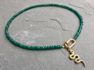 美国代购Necklace㊣  手作华丽精致天然绿色翡翠串珠蛇吊饰项链