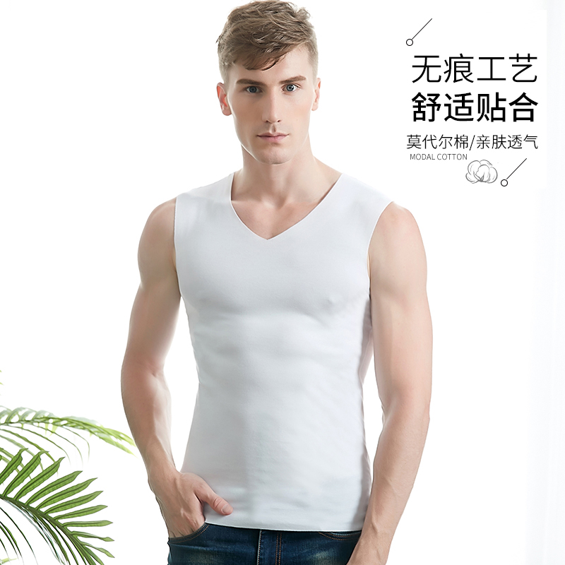 男士冰丝无痕背心夏季紧身宽肩无袖V领T恤修身型莫代尔棉坎肩青年在类目 男装, 背心/马甲中 - 来自Buy2taobao.com提供专业的淘宝代购服务