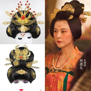古装假发全头套贵妃头饰皇后头套演出反串表演唐代唐朝发髻头套唐代