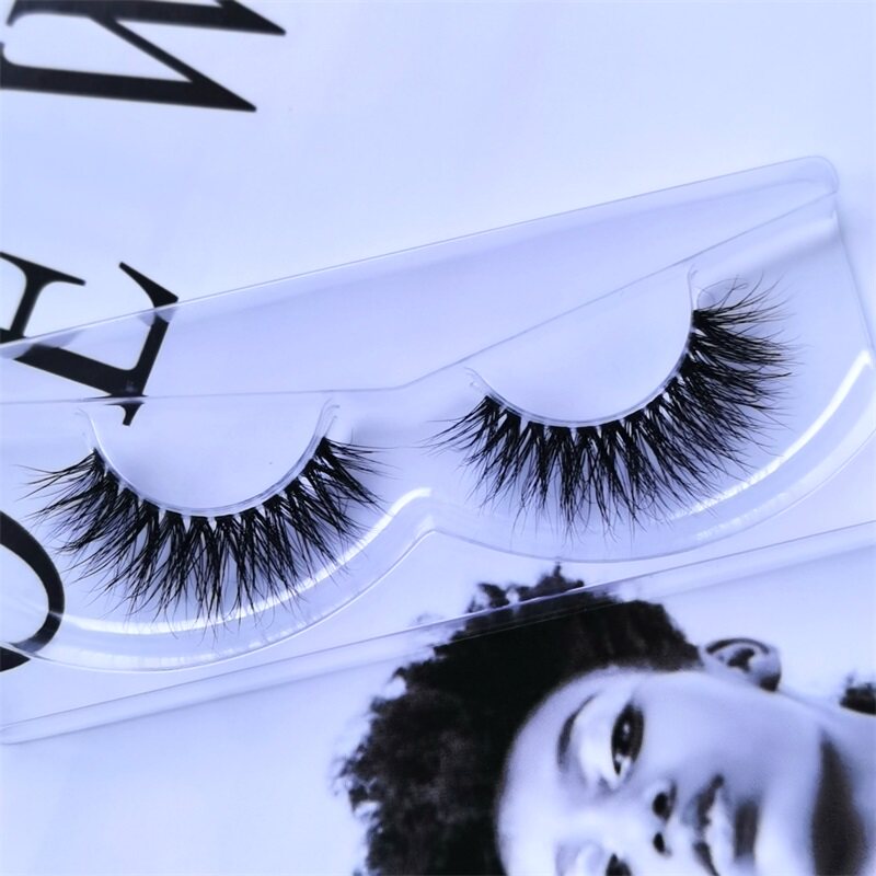 欧美浓密3d水貂毛假睫毛凌乱交叉长款内短外长夸张透明梗外模走秀