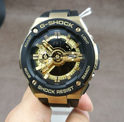 卡西欧手表黑金双显gshock运动男士水表gst400g1a9日韩腕表