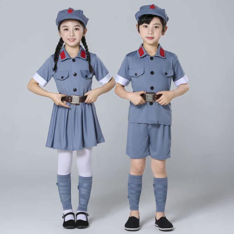 六一儿童小红军演出服男女童舞台军装红星闪闪舞蹈服弹力连衣裙夏