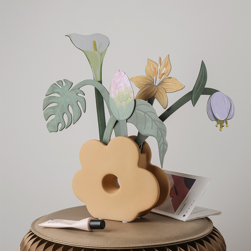 北欧风创意设计纸艺植物花束香氛卡家居装饰插花艺术花卡花瓶摆件