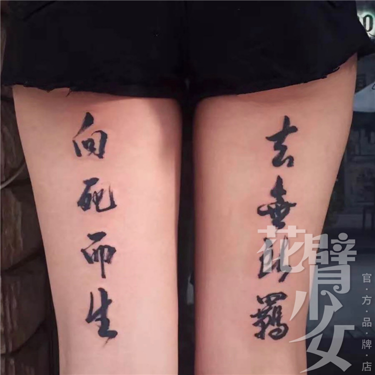 花臂少女tattoo z47 暗黑风黑白文字书法向死而生去无所羁纹身贴