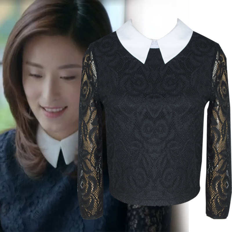 大好时光徐百卉苏珊珊明星同款秋装新品蕾丝修身百搭衬衫打底衫女