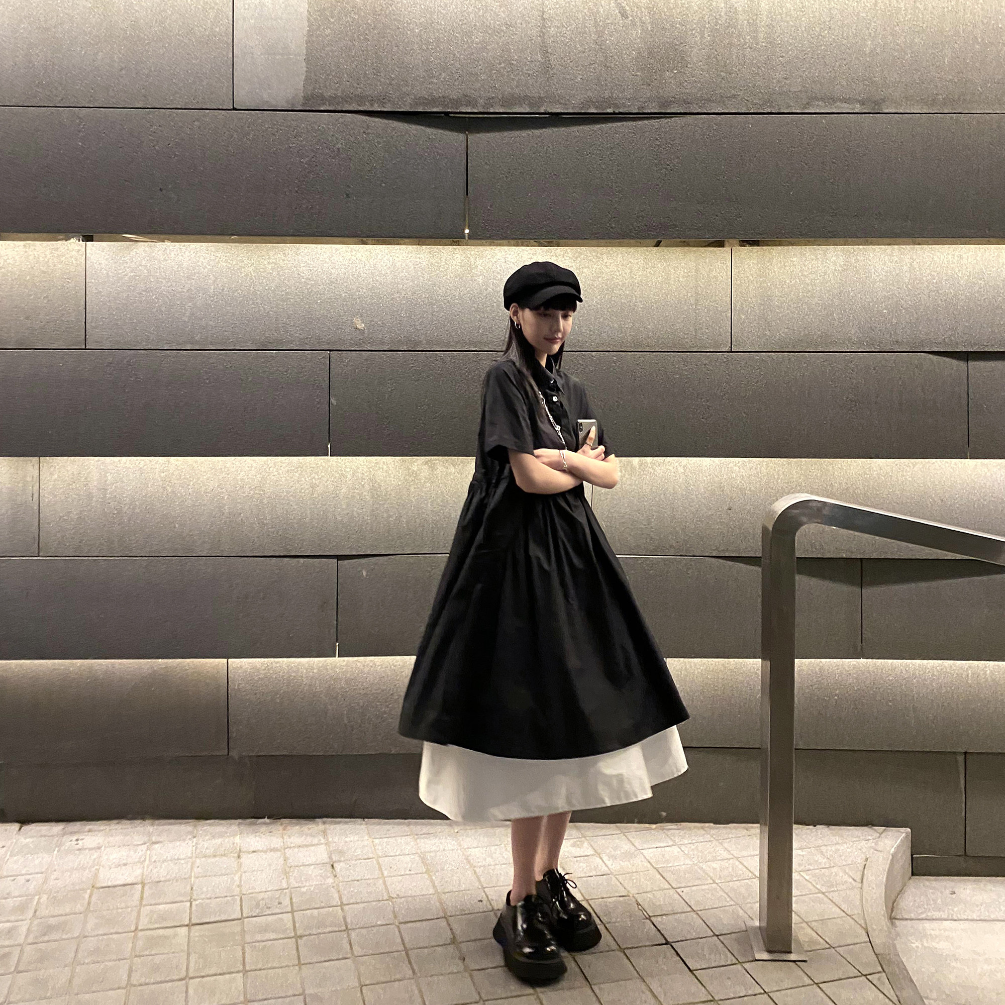 一折黑白拼接连衣裙_ddgirl 黑白叠穿de裙子/法式小众设计感高腰显瘦