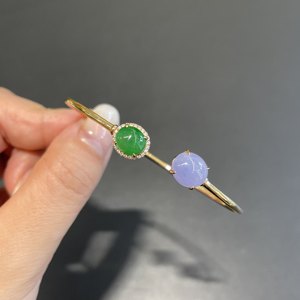 翡翠蛋面18k镶嵌手镯图片