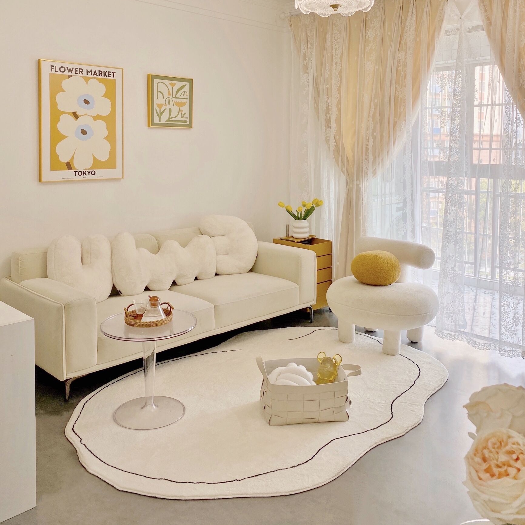 奶油风客厅地毯卧室ins风不规则沙发茶几毯床边现代简约家用地垫