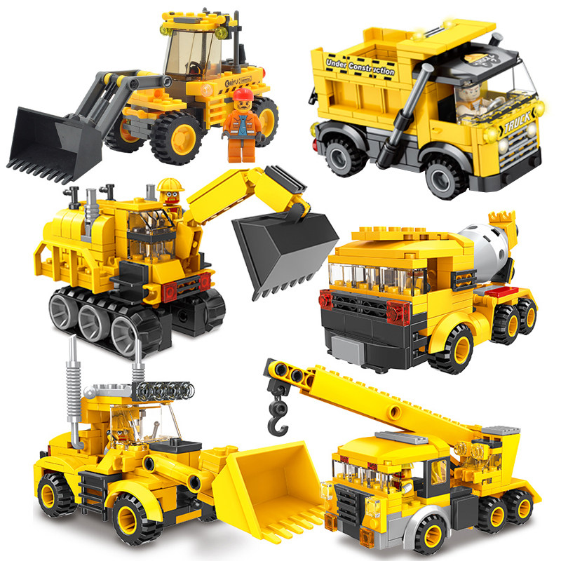 儿童8城市工程车翻斗车挖掘推土起重机拼装积木吊车模型男孩6乐高