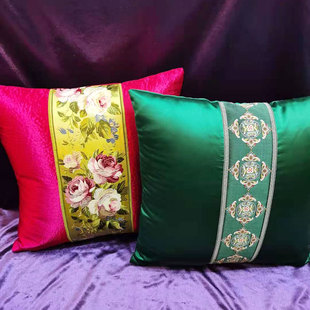 新中式原创抱枕中国风床头靠枕红木沙发椅子高档端靠背靠垫套墨绿