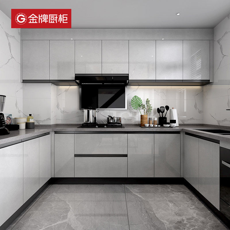 橱柜定做现代高光板全屋定制家具工厂石英石台面已售44￥500折后价