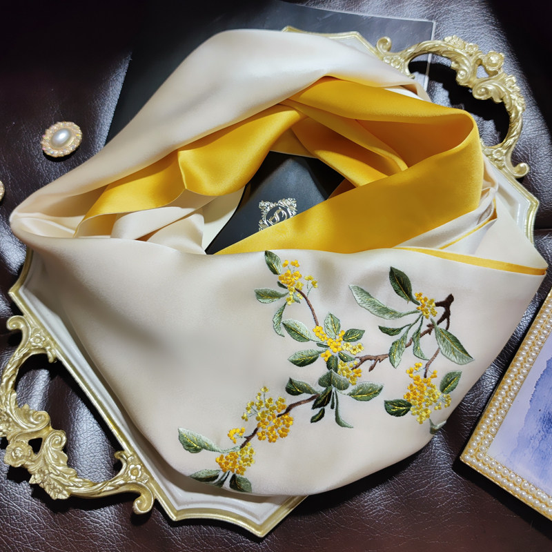 陌颜丝绸馆的优惠券大全—冬季苏绣真丝围巾桂花刺绣桑蚕丝丝巾双面