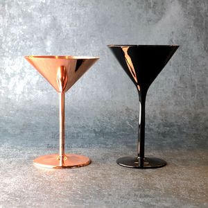 酒吧器皿不锈钢玫瑰金马天尼杯 黑色玻璃鸡尾酒杯 不锈三角马天尼