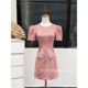 粉色复古短袖连衣裙女夏季短裙小众设计感法式御姐风宴会礼服裙子