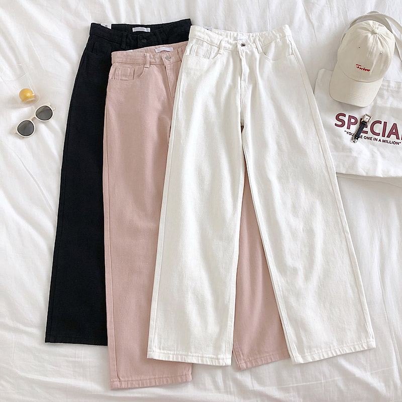Solid Paige cowboy trousers 2019 Autumn new pattern Korean Edition leisure time Versatile Easy Show thin Broad leg Straight pantsin the Women's clothing/Boutique , Jeans category - from Buy2taobao.com to provide professional Taobao agent buy service