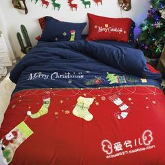 卡通儿童床品三件套1.2m全棉磨毛圣诞节床上用品四件套纯棉1.8米