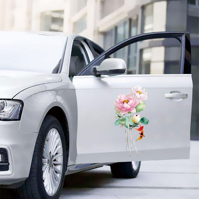 汽车车身荷花车贴大尺寸装饰贴纸3d立体创意个性引擎盖车门贴图画