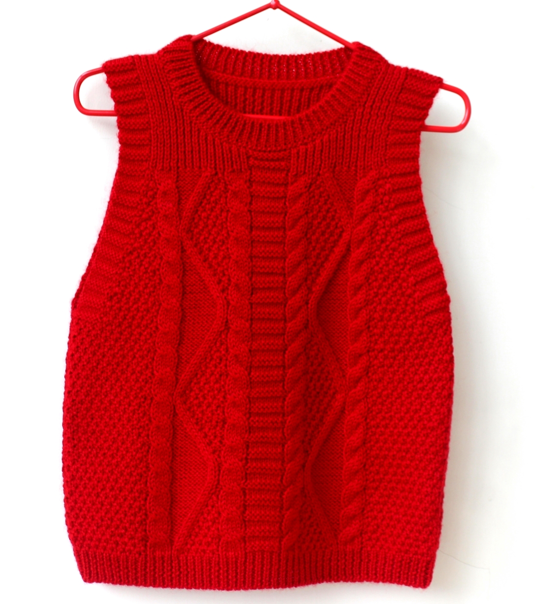纯手工编织2,3岁宝宝圆领无袖纯色春秋羊毛马夹背心毛衣套头