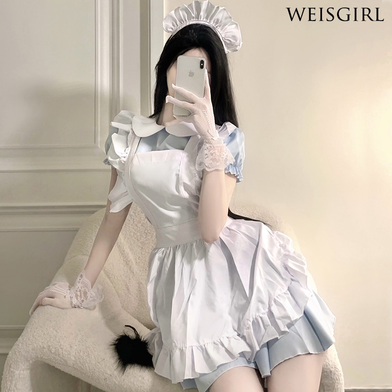 weisgril性感网红主播可爱风粉蓝女仆套装cos制服诱感女佣服大码