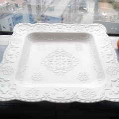 果果家 浮雕蝴蝶餐盘菜盘带深度的正方形盘子意面沙拉陶瓷汤盘