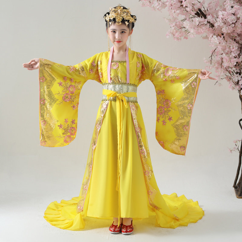 古装女 宫廷_新款儿童古装女童拖尾贵妃公主皇后宫廷古代衣服仙女走秀