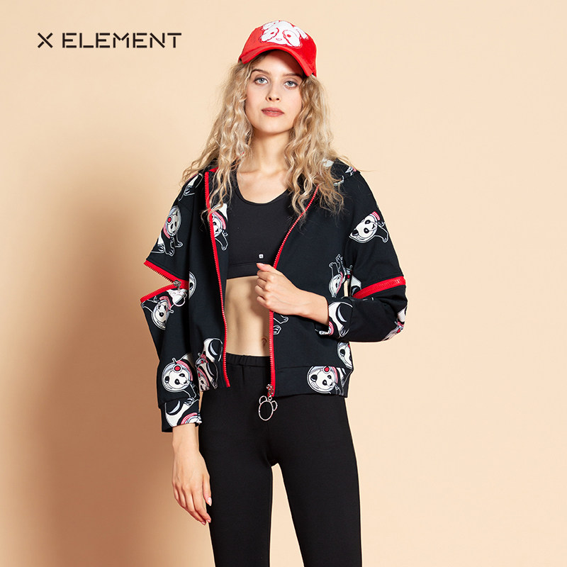 自然元素官方旗舰店的优惠券大全—xelement女装 春秋季新款熊猫印花