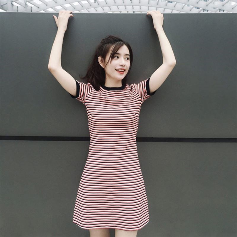 连衣裙女夏2019新款韩版小个子修身时尚气质显瘦短袖条纹t恤裙子|ruв категории Женская одежда, женской одежды - от Buy2taobao.com для оказания профессиональной услуги покупки агента Taobao