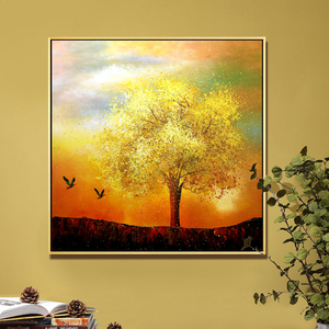 雅创纯手绘油画装饰画玄关方形挂画抽象画餐厅壁画现代简约发财树