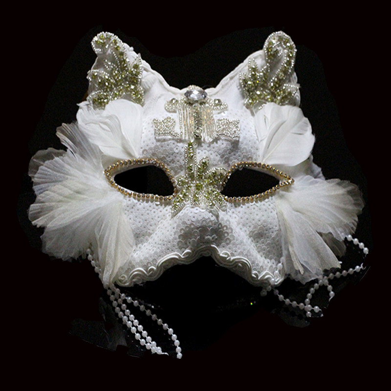 假面舞会猫面具狐狸白色重手工轻奢万圣节聚会歌手成人美女公主潮