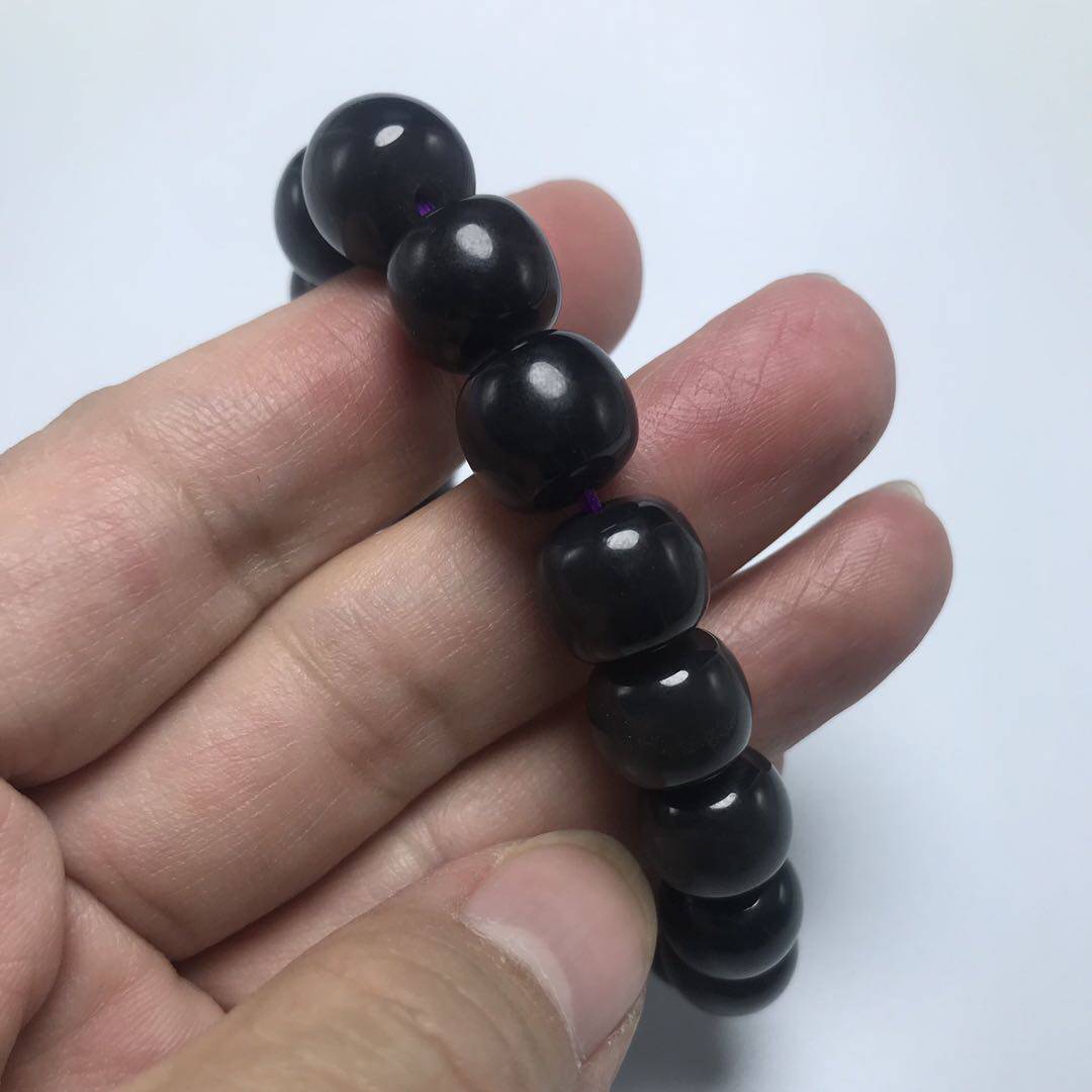 新疆和田玉帝王紫单圈手串11mm老型珠手链桶珠男女款