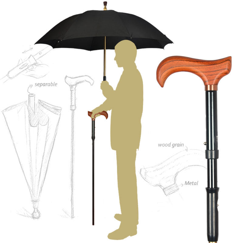 豪华可分离拐杖雨伞登山伞多功能拐棍退休老人助行伞重阳节礼物伞