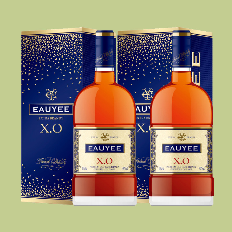 2支法国原瓶进口eauyee xo白兰地1l每支extra brandy葡萄蒸馏洋酒