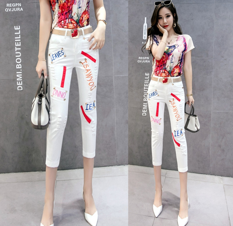 欧洲站牛仔裤女2020夏季女装时尚刺绣铆钉七分裤修身弹力小脚裤潮|msdalam kategori Butik wanita / wanita, seluar jeans - dari Buy2taobao.com untuk memberikan perkhidmatan ejen Taobao profesional membeli